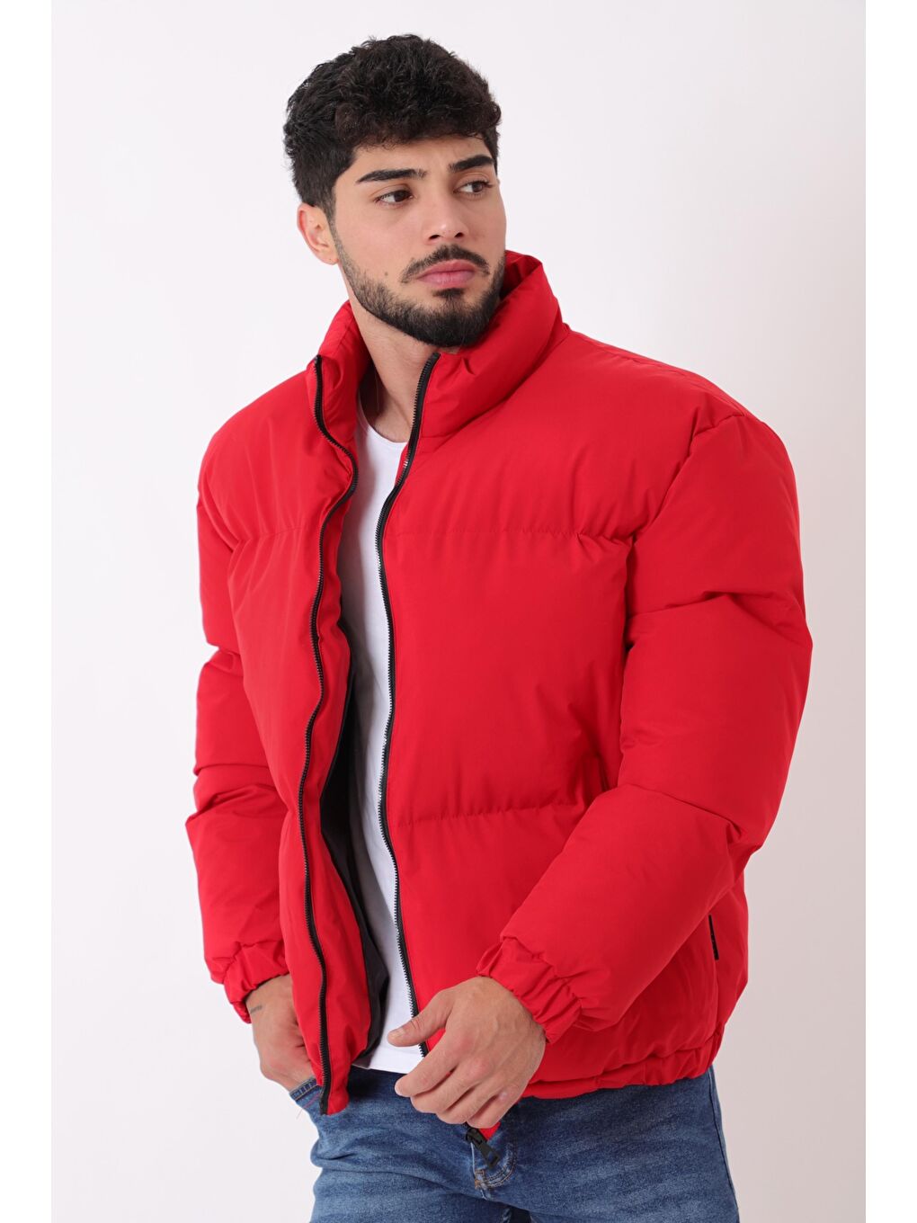 Kırmızı Dik Yaka Oversize Bomber Şişme Kışlık Mont PLDP 3018_50465