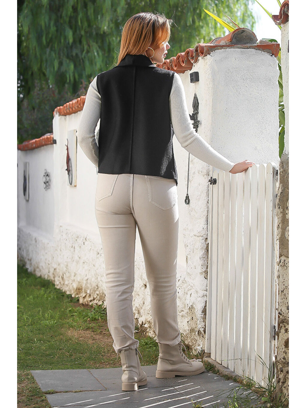 Siyah Şal Yaka Kolsuz Kapamasız Casual Keçe Kumaş Dokuma Yelek 65 60-7