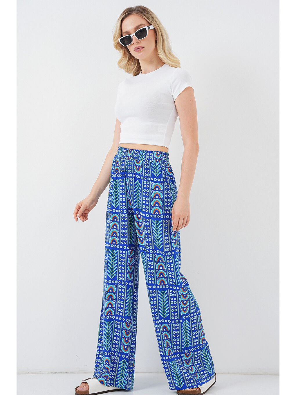 Mavi Kadın Desenli Viskon Pantolon 6749 - Saks-2