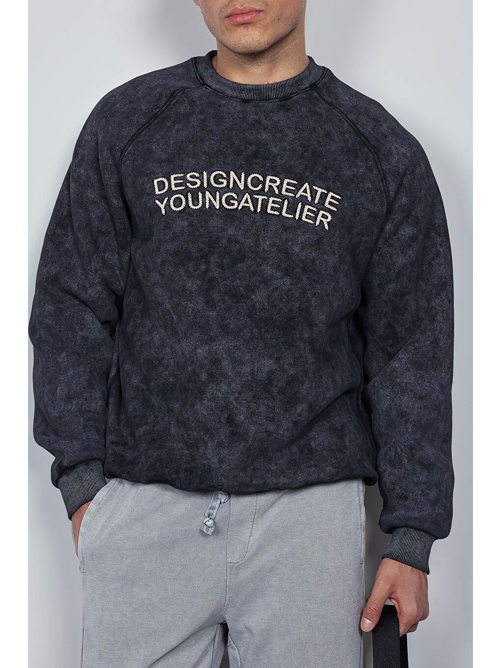 Erkek Oversize Yazı Baskılı Sweatshirt Siyah-2