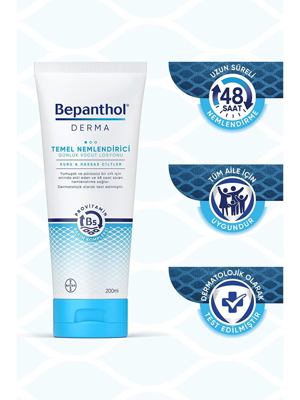 Bepanthol Derma Temel Nemlendirici Günlük Vücut Losyonu 200ml + Kadife Çanta - 5