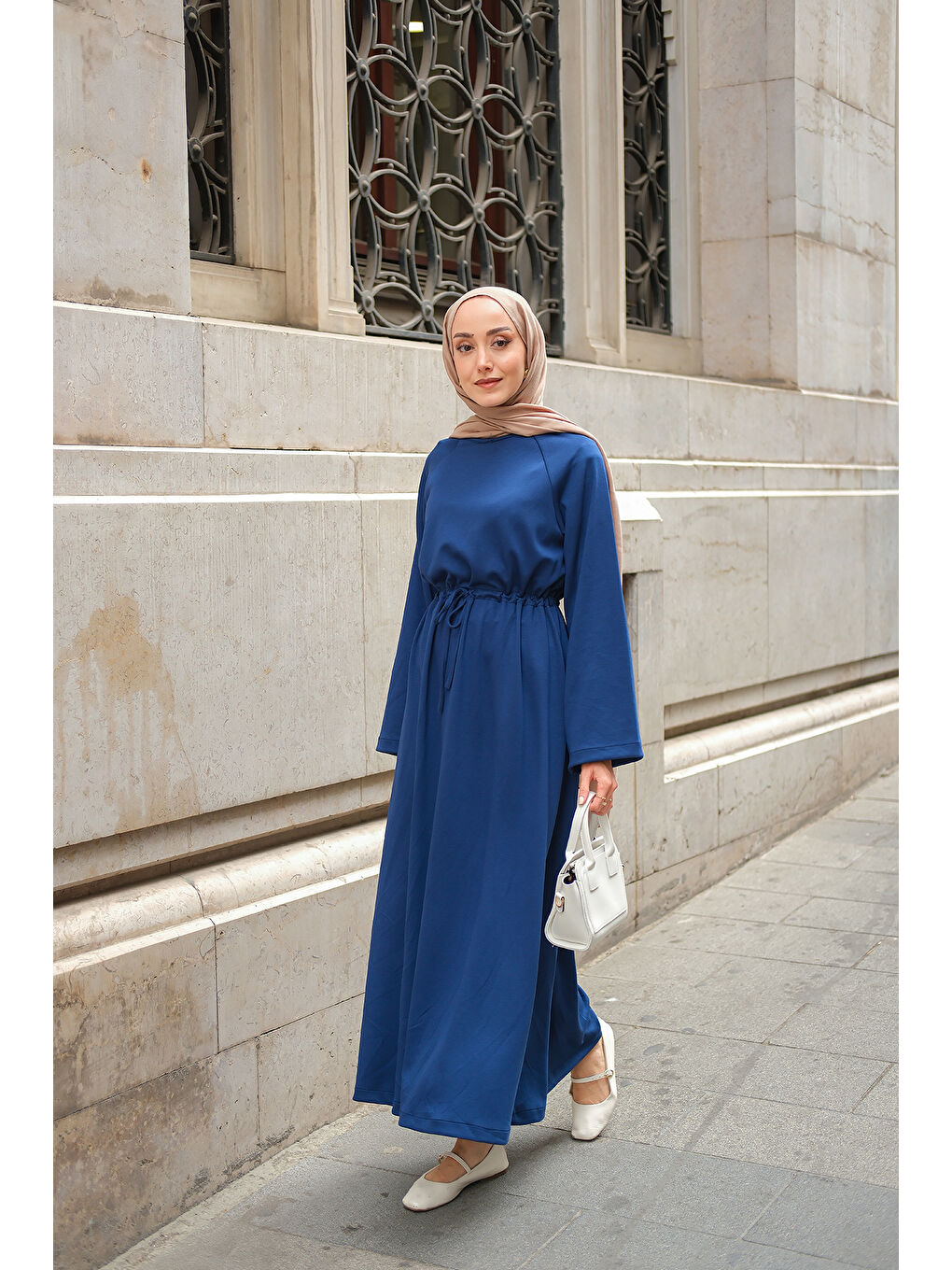 Kadın Bel Bağlama Detay Elbise Lacivert-2