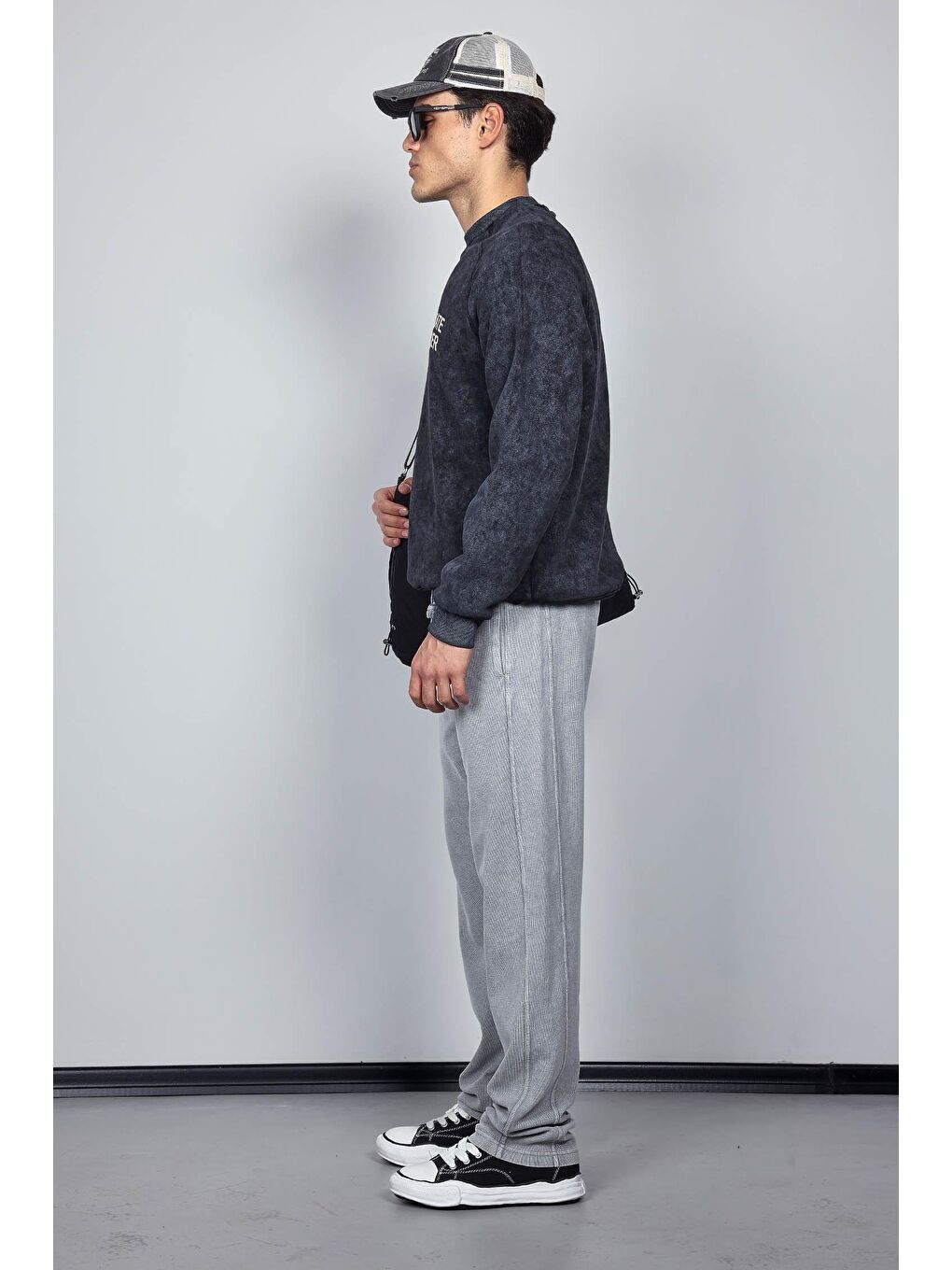 Erkek Oversize Yazı Baskılı Sweatshirt Siyah-7