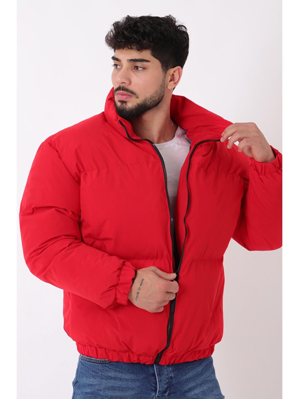 Kırmızı Dik Yaka Oversize Bomber Şişme Kışlık Mont PLDP 3018_50465-3