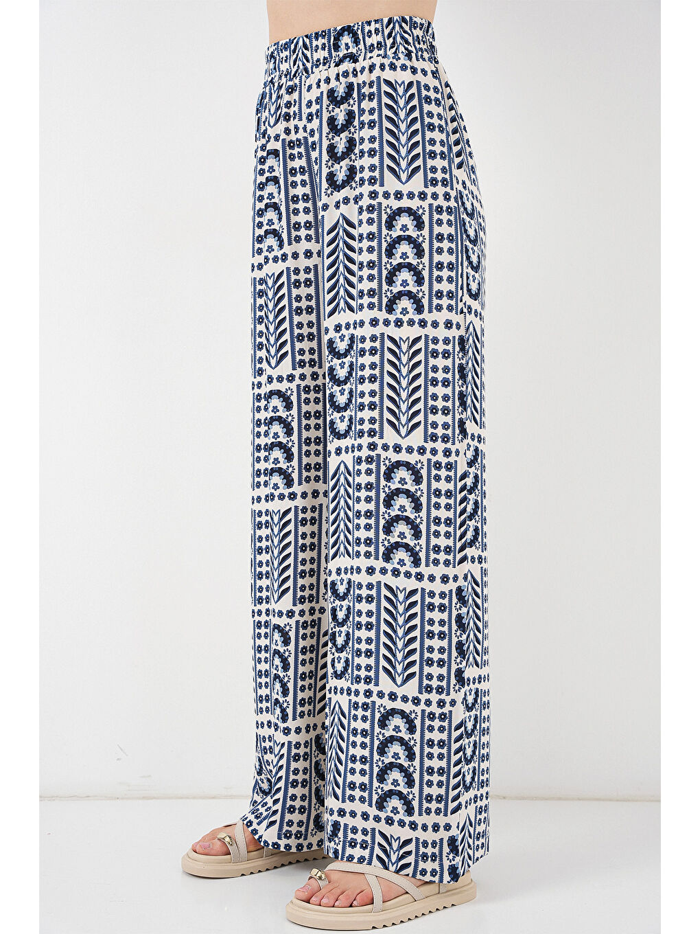 Ekru Kadın Desenli Viskon Pantolon 6749 - Krem-1