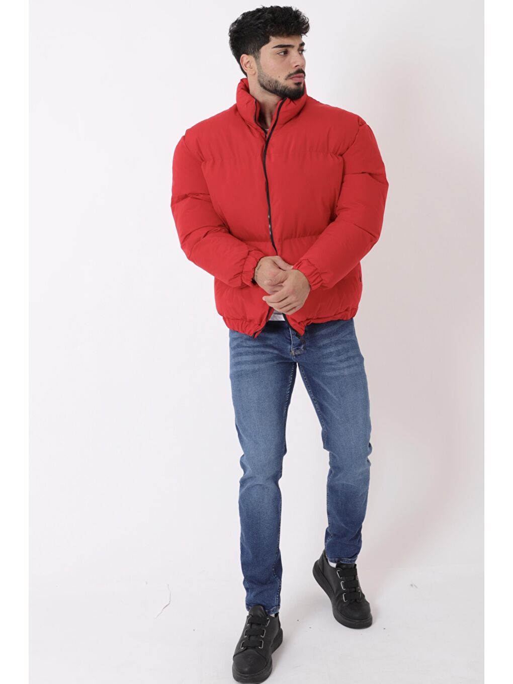 Kırmızı Dik Yaka Oversize Bomber Şişme Kışlık Mont PLDP 3018_50465-4