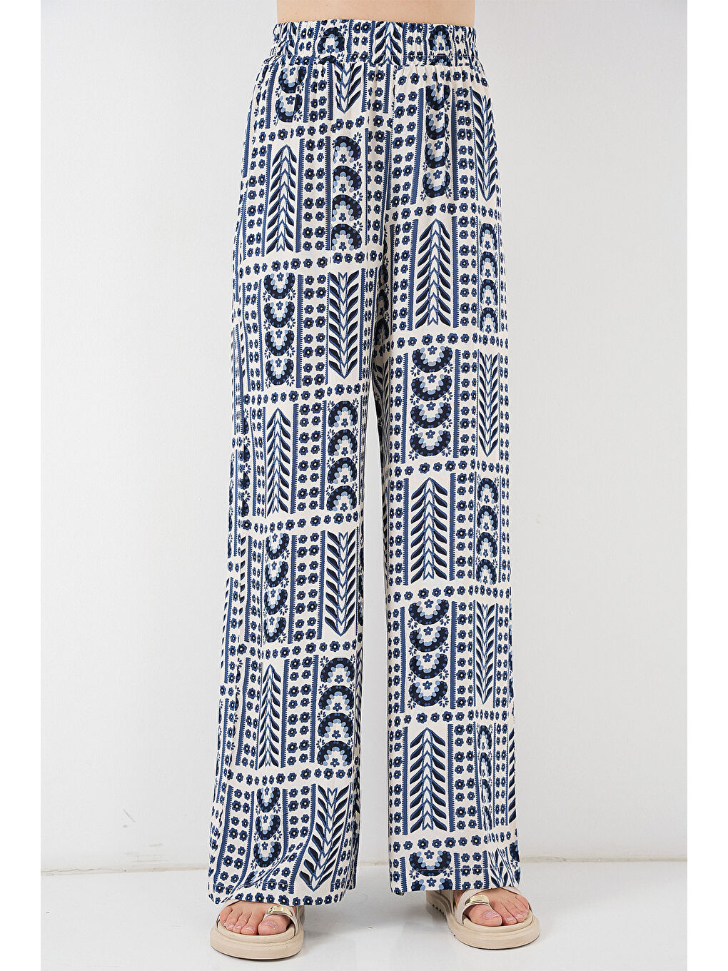 Ekru Kadın Desenli Viskon Pantolon 6749 - Krem-4