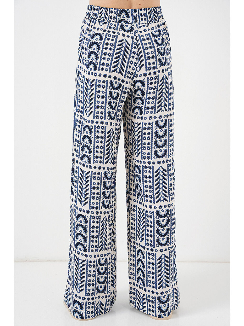 Ekru Kadın Desenli Viskon Pantolon 6749 - Krem-5