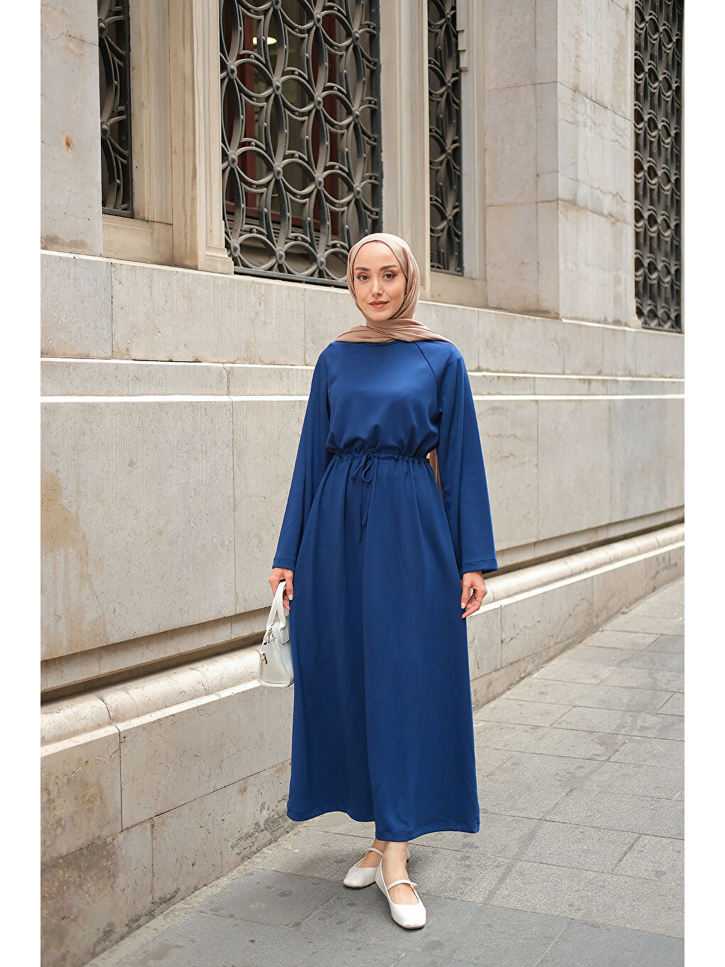 Kadın Bel Bağlama Detay Elbise Lacivert-3