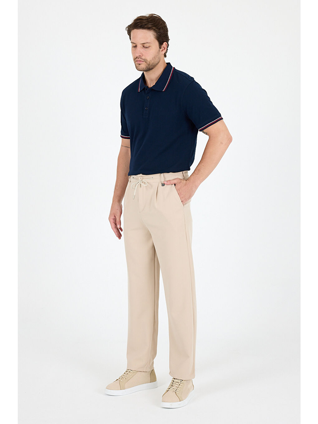 Bej Erkek Duble Paça Baggy Jogger Eşofman Altı Pantolon – Rahat Kalıp, Günlük Spor Giyim 3665