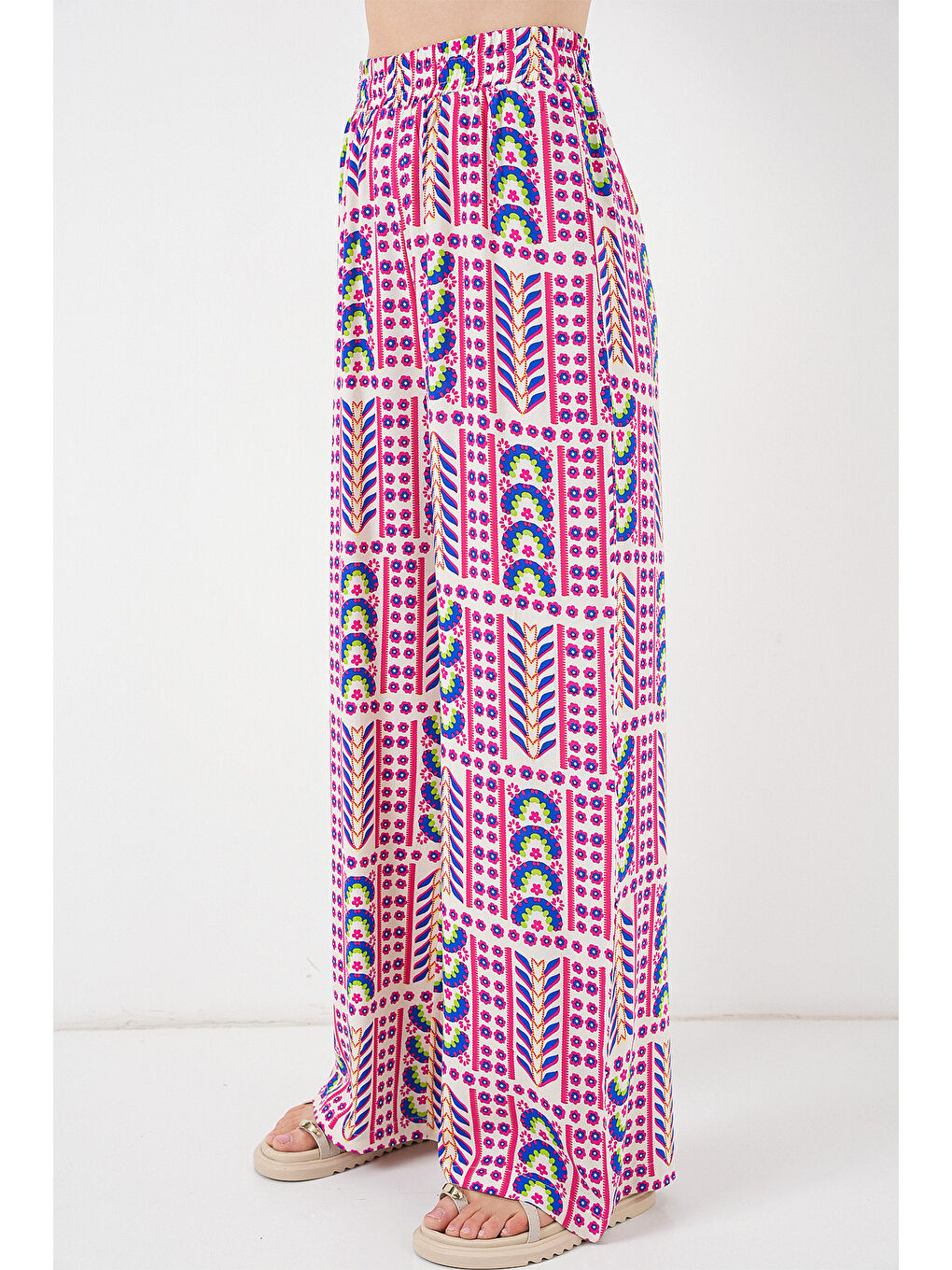 Kadın Desenli Viskon Pantolon 6749 - Fuşya-1