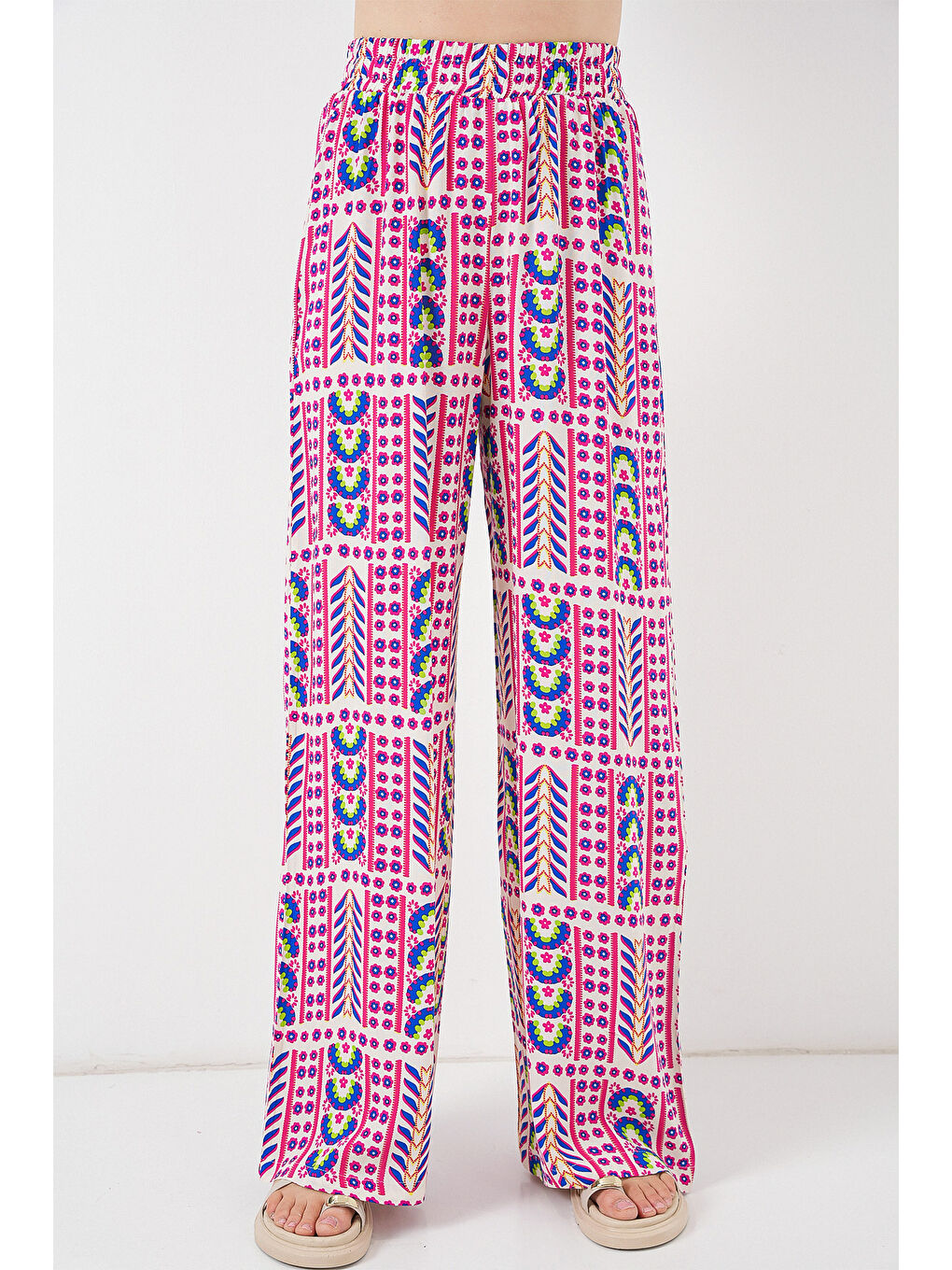 Kadın Desenli Viskon Pantolon 6749 - Fuşya-4