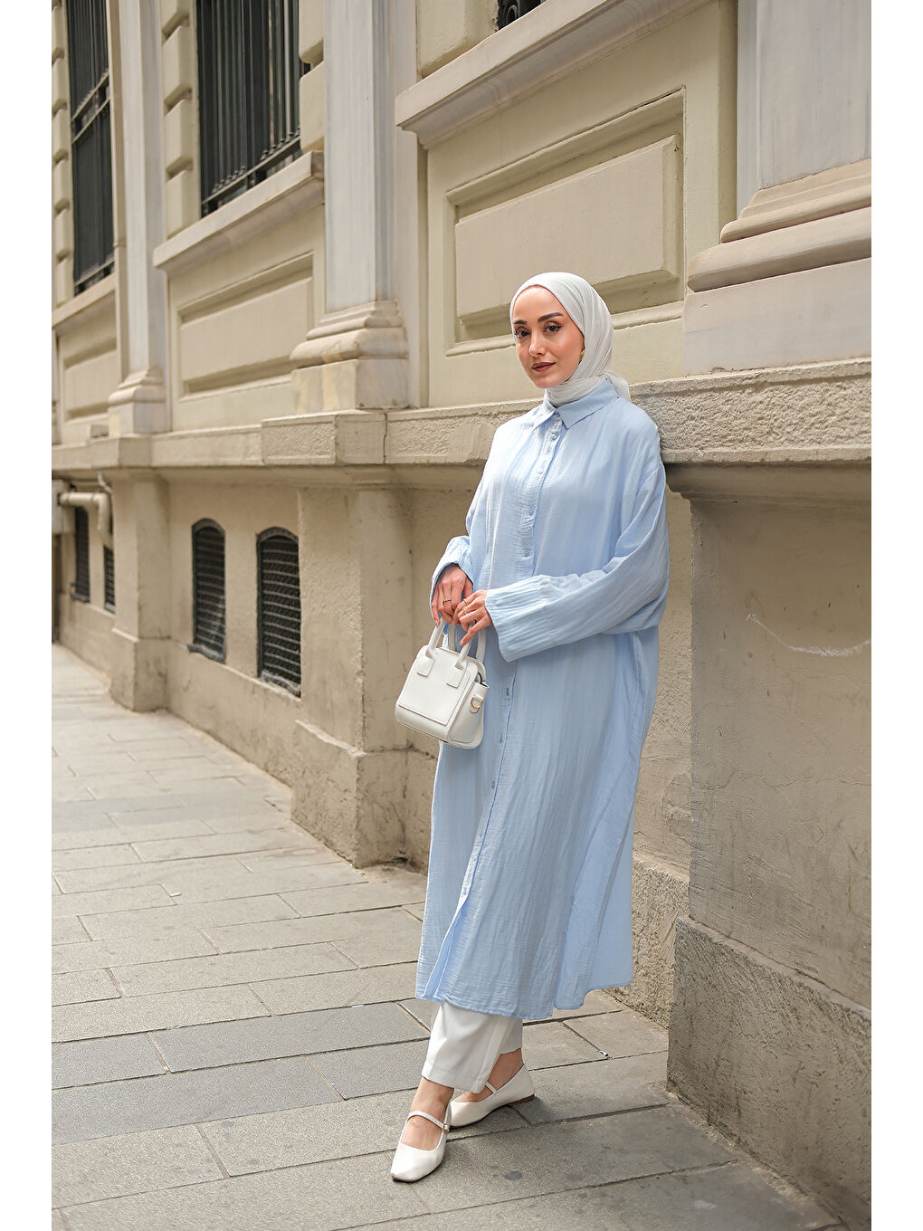 Kadın Midi Boy Gömlek Mavi-2