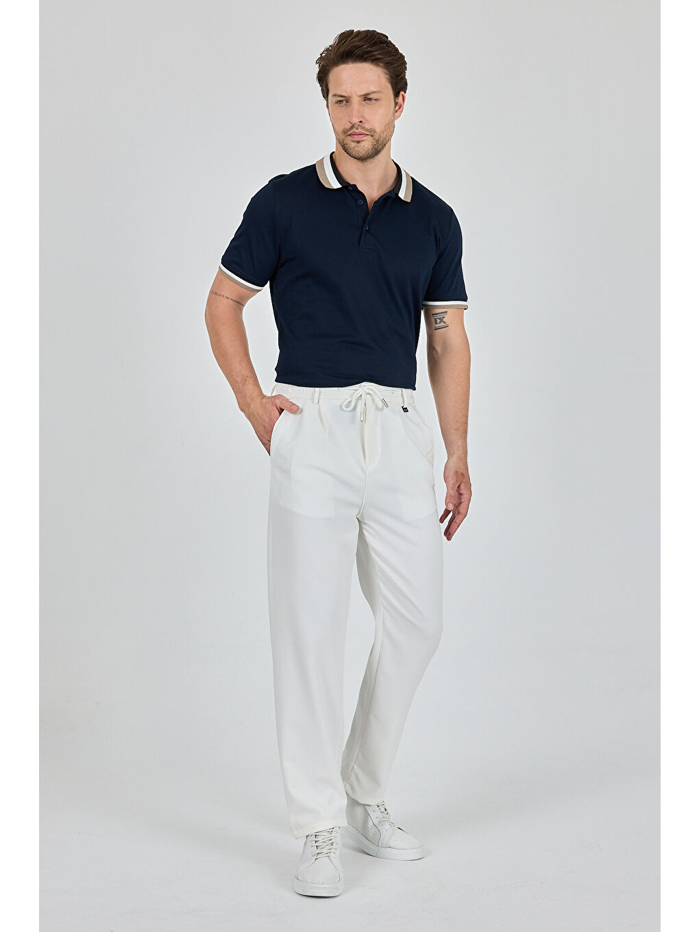 Ekru Erkek Duble Paça Baggy Jogger Eşofman Altı Pantolon – Rahat Kalıp, Günlük Spor Giyim 3665