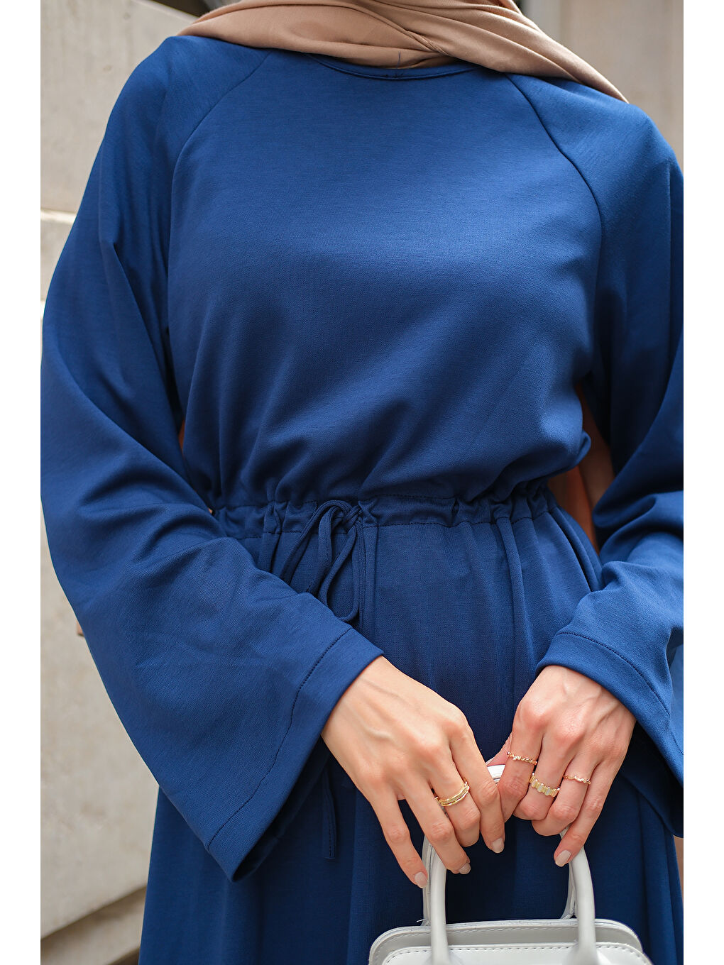 Kadın Bel Bağlama Detay Elbise Lacivert-4