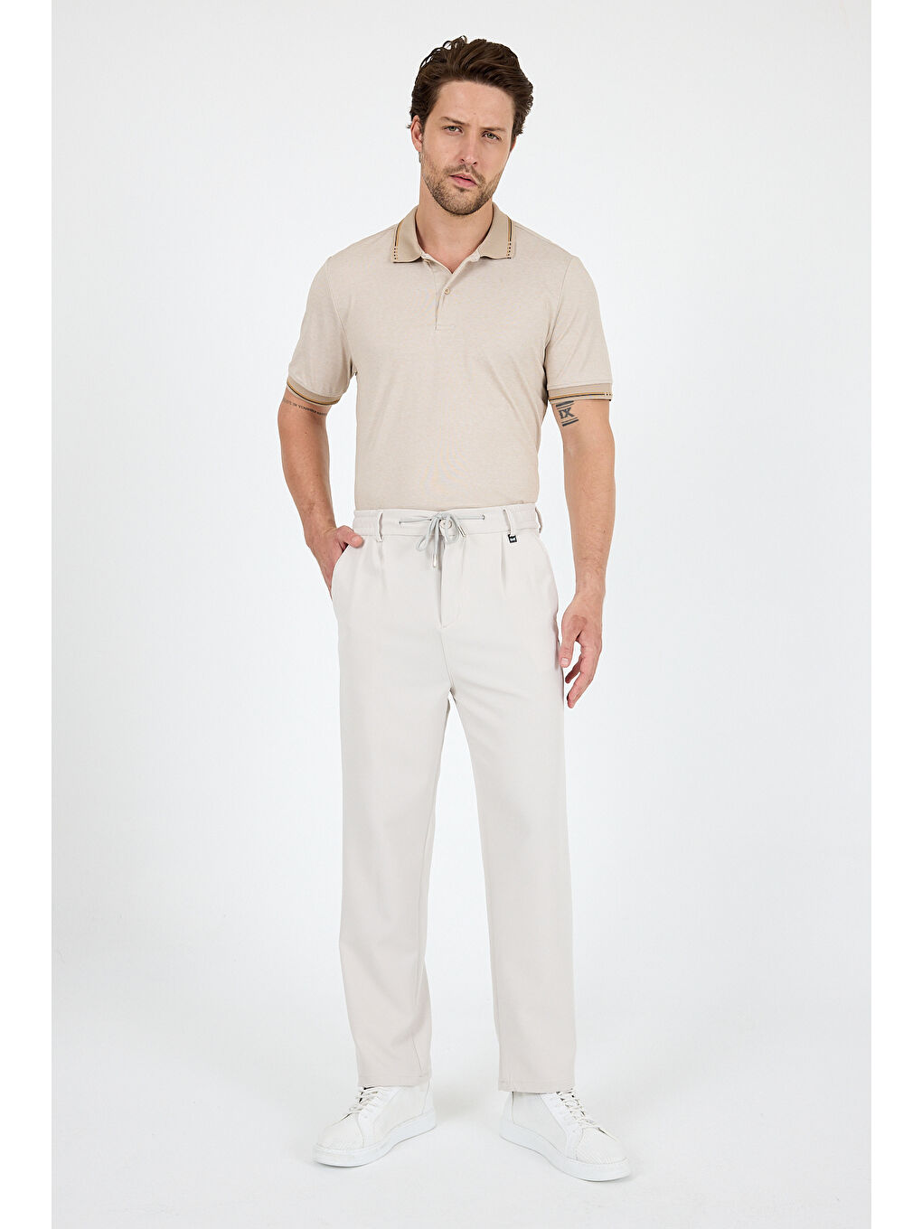 Bej Erkek Duble Paça Baggy Jogger Eşofman Altı Pantolon – Rahat Kalıp, Günlük Spor Giyim 3665