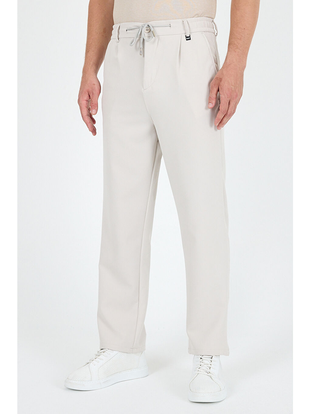 Bej Erkek Duble Paça Baggy Jogger Eşofman Altı Pantolon – Rahat Kalıp, Günlük Spor Giyim 3665-1