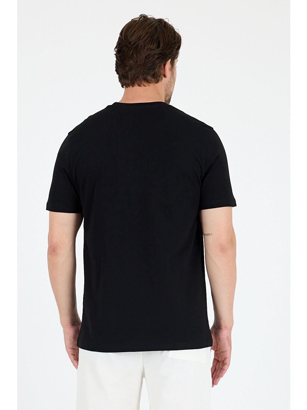 Siyah Bisiklet Yaka Baskılı Penye Erkek %100 Pamuk Tişört-4