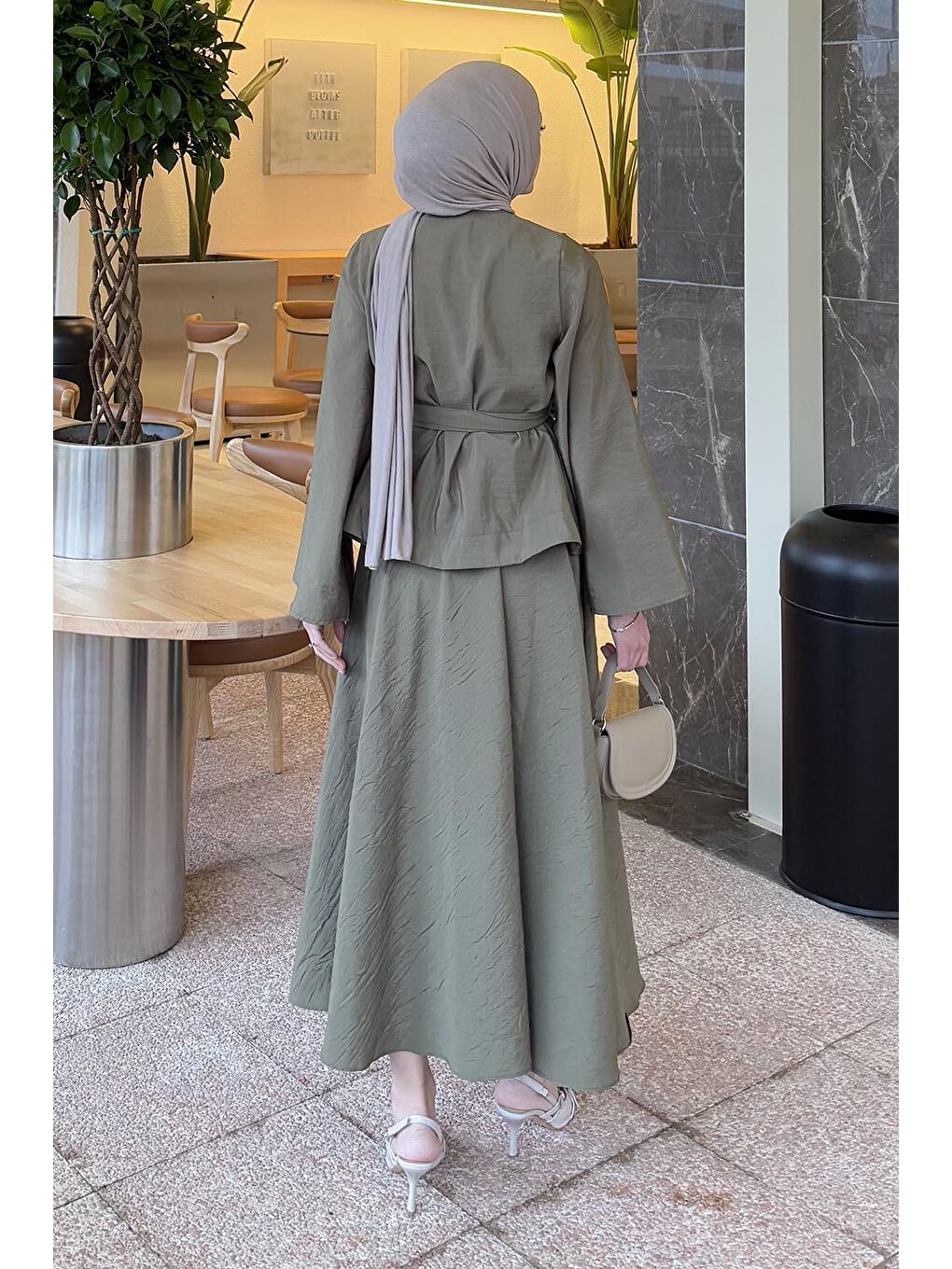 Bağcıklı Etek-Bluz İkili Takım Haki-2