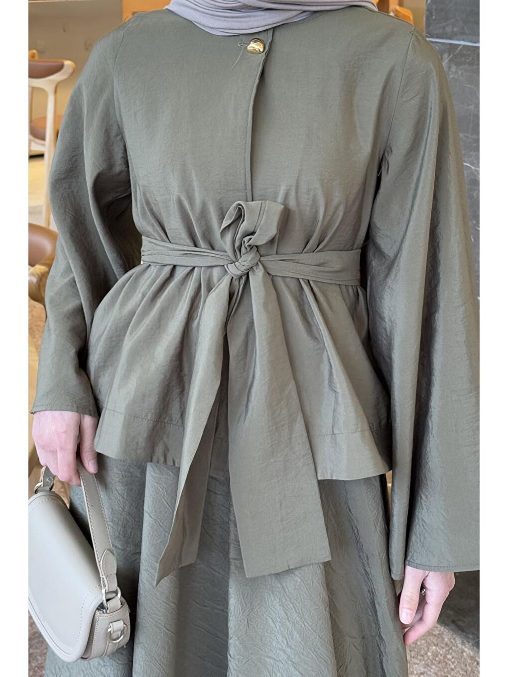 Bağcıklı Etek-Bluz İkili Takım Haki-3