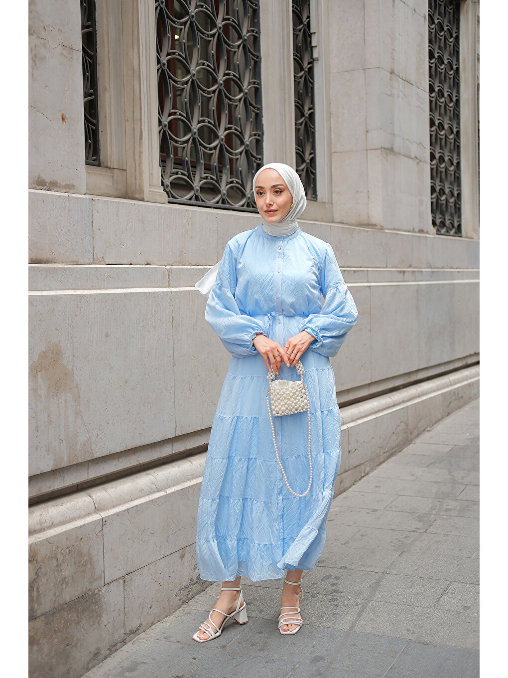 Kadın Astarlı Tül Elbise Açık Mavi