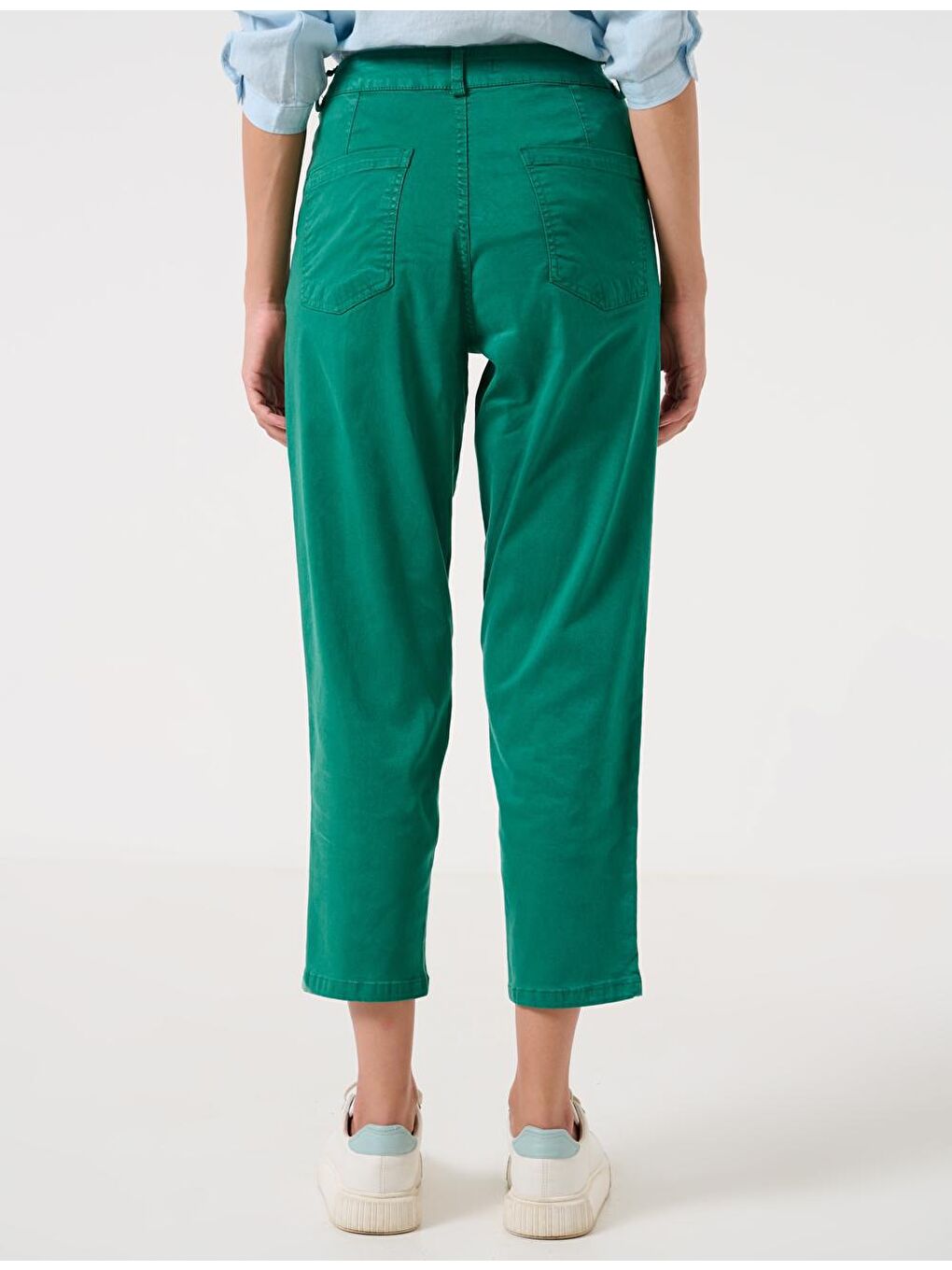 Koyu Yeşil Normal Bel 4 Cep Pileli Gabardin Pantolon-5