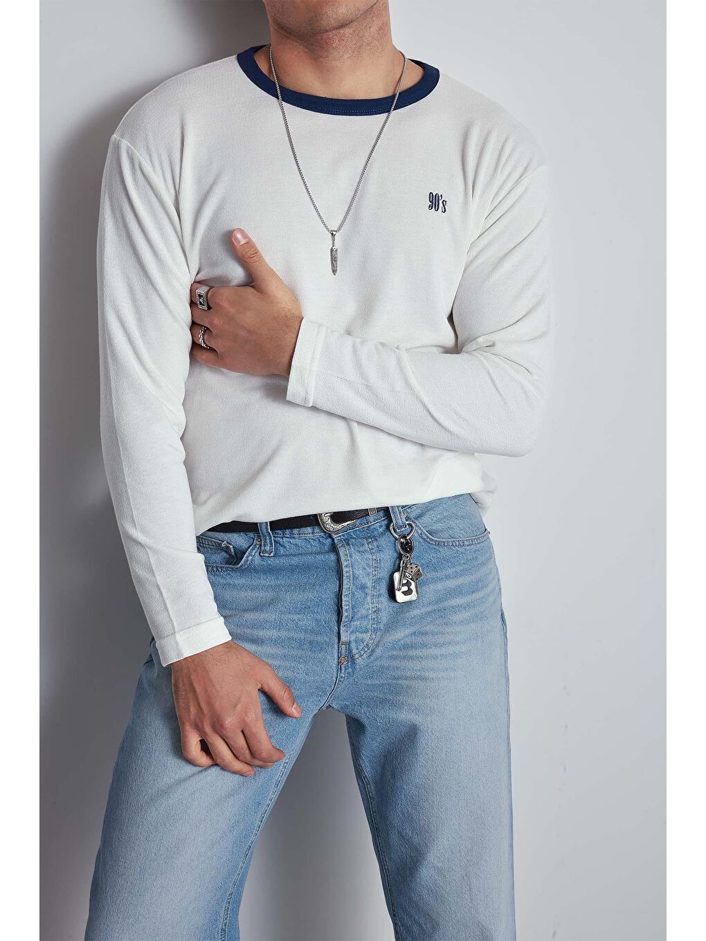 Erkek Kontrast Detaylı Oversize Basic Sweatshirt Ekru-4