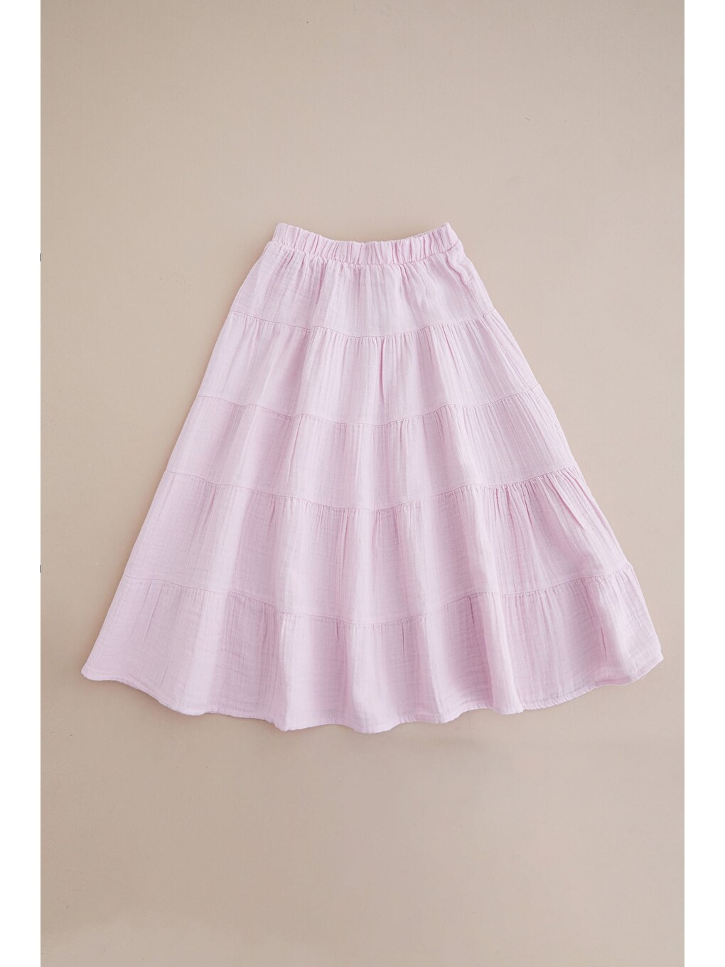 Pembe Beli Lastikli Müslin Kumaş Kız Çocuk Etek