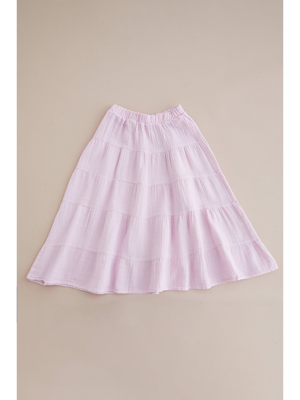 Pembe Beli Lastikli Müslin Kumaş Kız Çocuk Etek-2