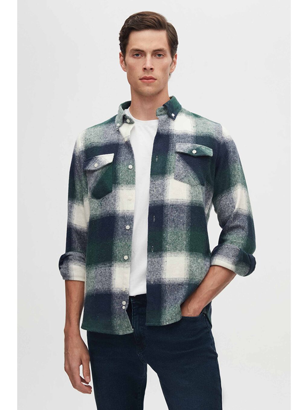 Slim Fit Yeşil Ekose Oduncu Gömlek