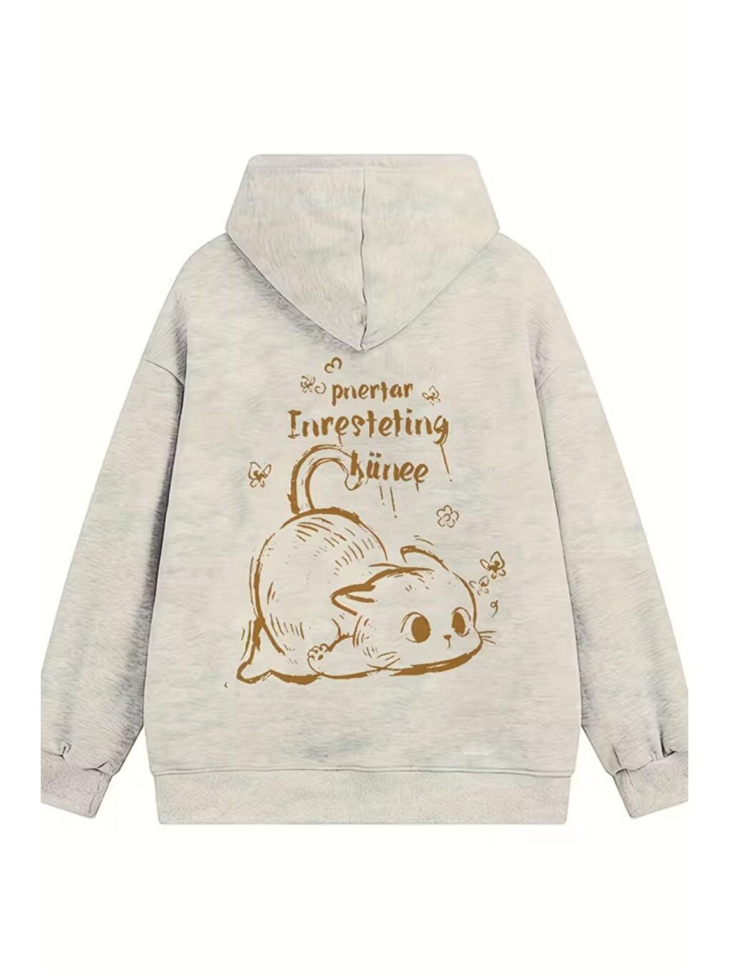 Gri Pinestar Kedi Sırt Baskılı İçi Pamuklu Unisex Sweatshirt-1