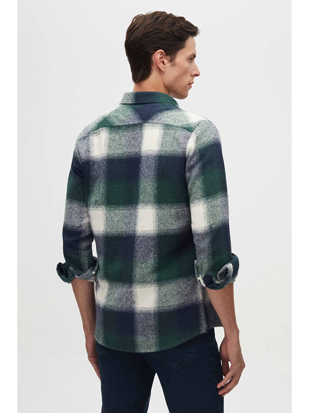Slim Fit Yeşil Ekose Oduncu Gömlek-3