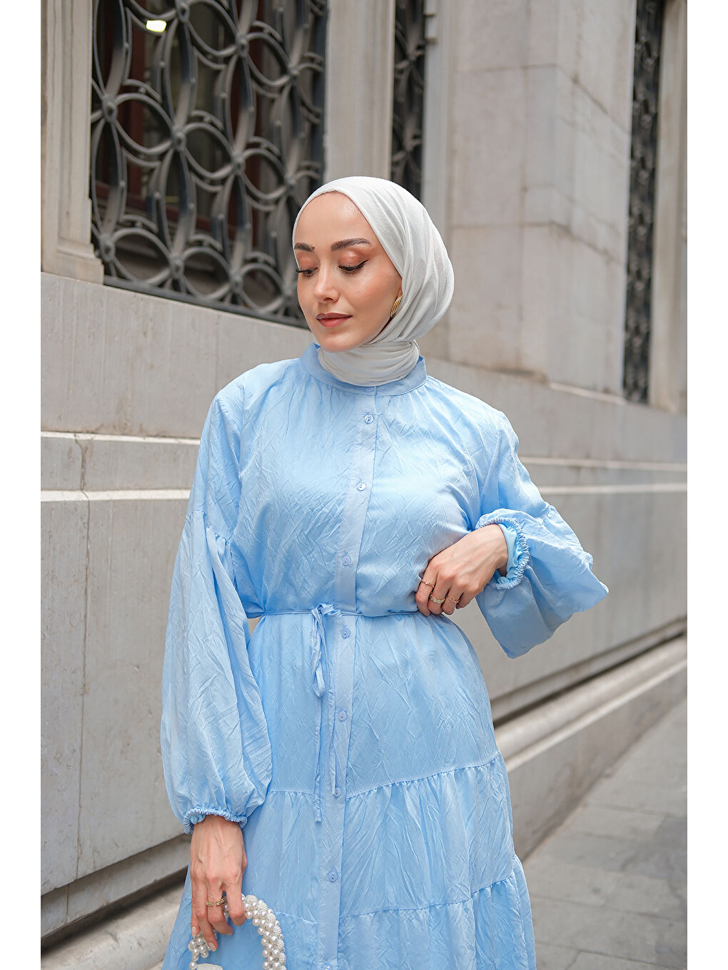 Kadın Astarlı Tül Elbise Açık Mavi-1