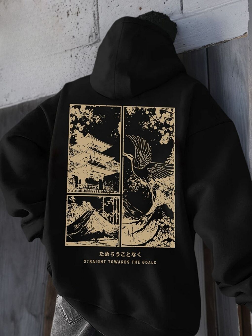 Siyah The Goals Baskılı Kapüşonlu Oversize Sweatshirt