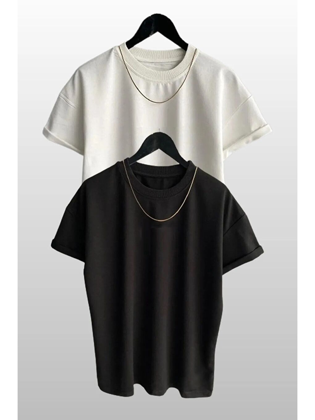 Kadın Bisiklet Yaka Siyah Beyaz Düz 2 li Paket Tişört