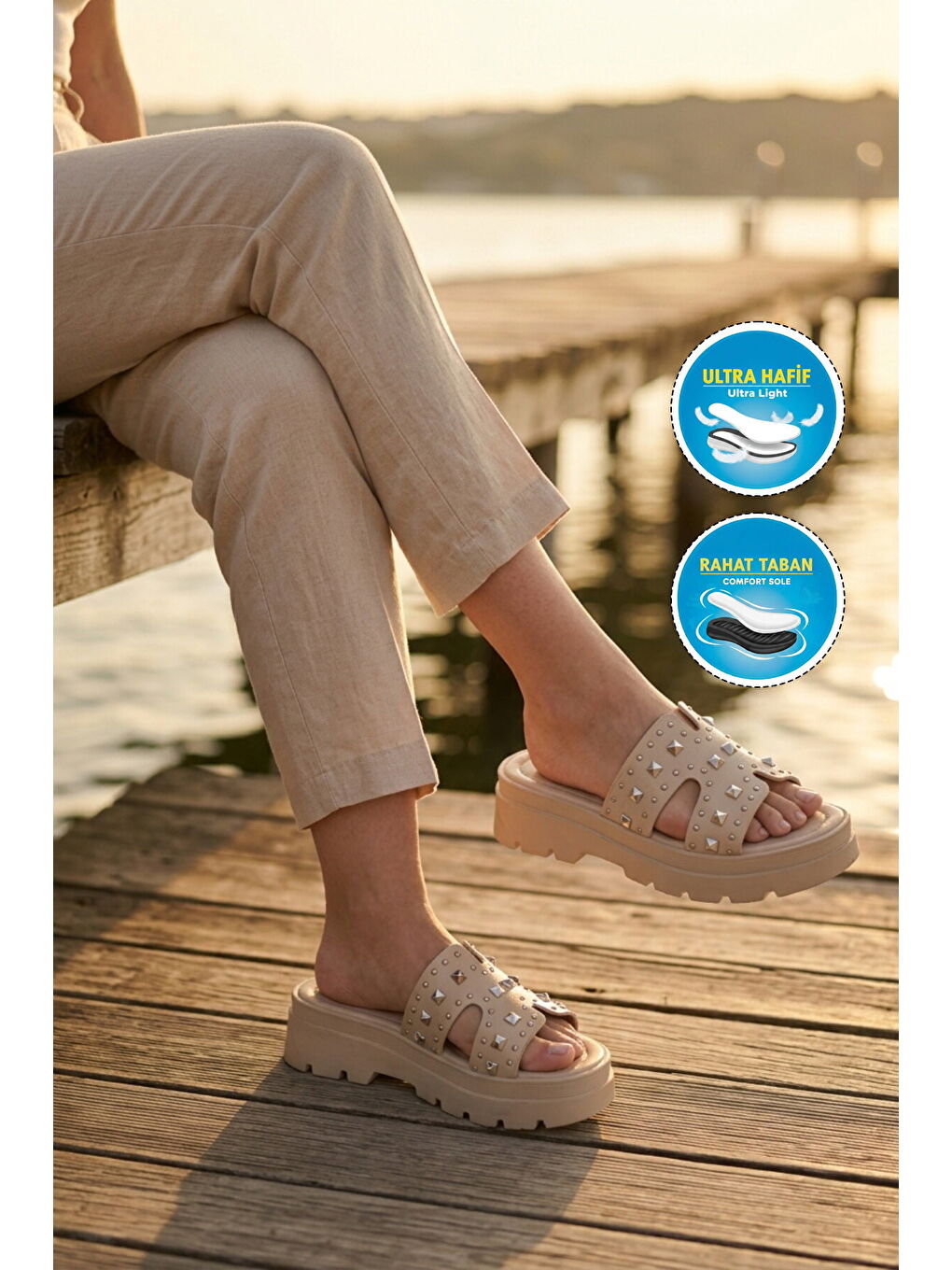 Bej Hafif Kalın Taban Kadın Terlik 35350 Z-2