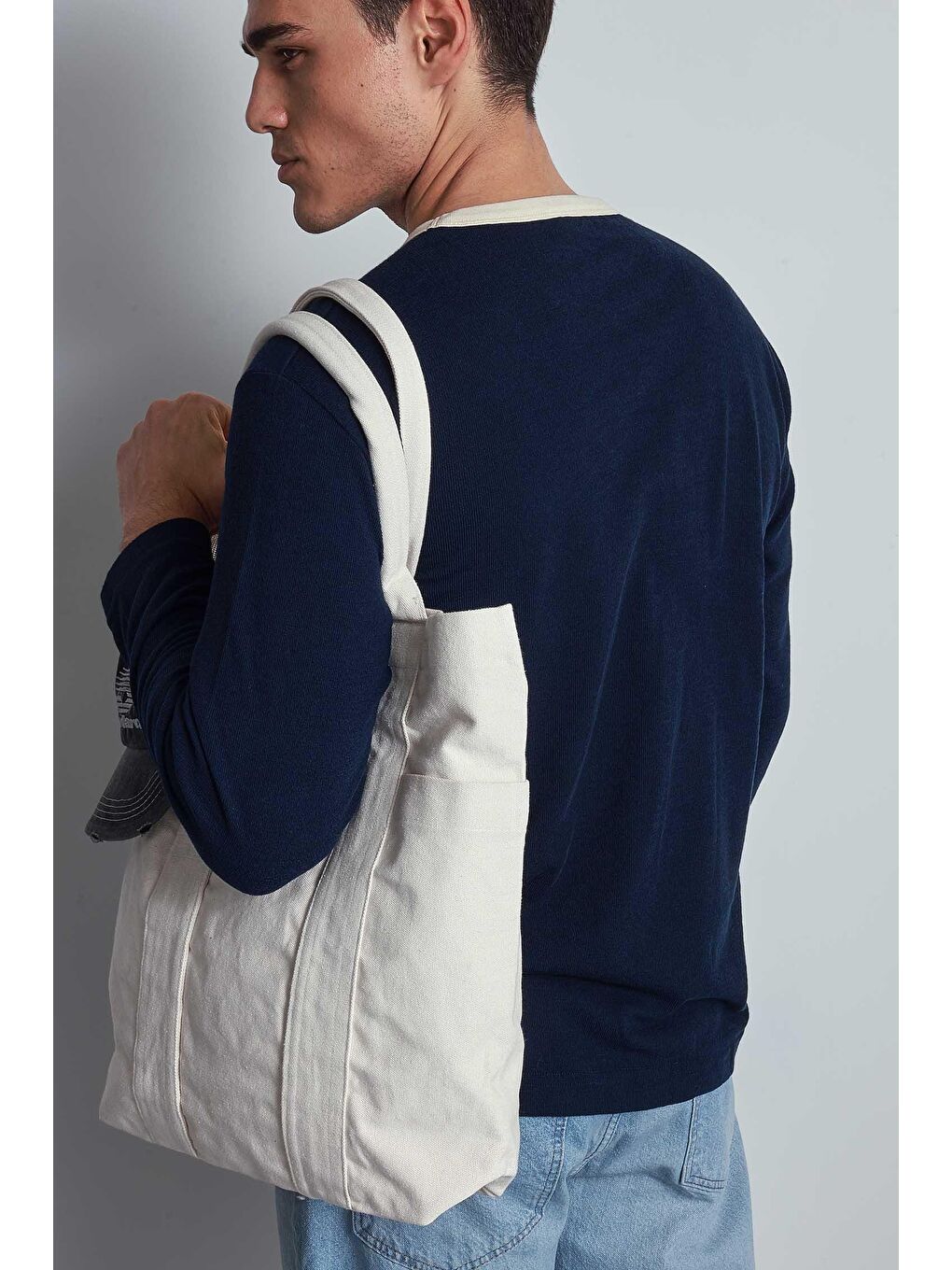 Erkek Kontrast Detaylı Oversize Basic Sweatshirt Lacivert-6