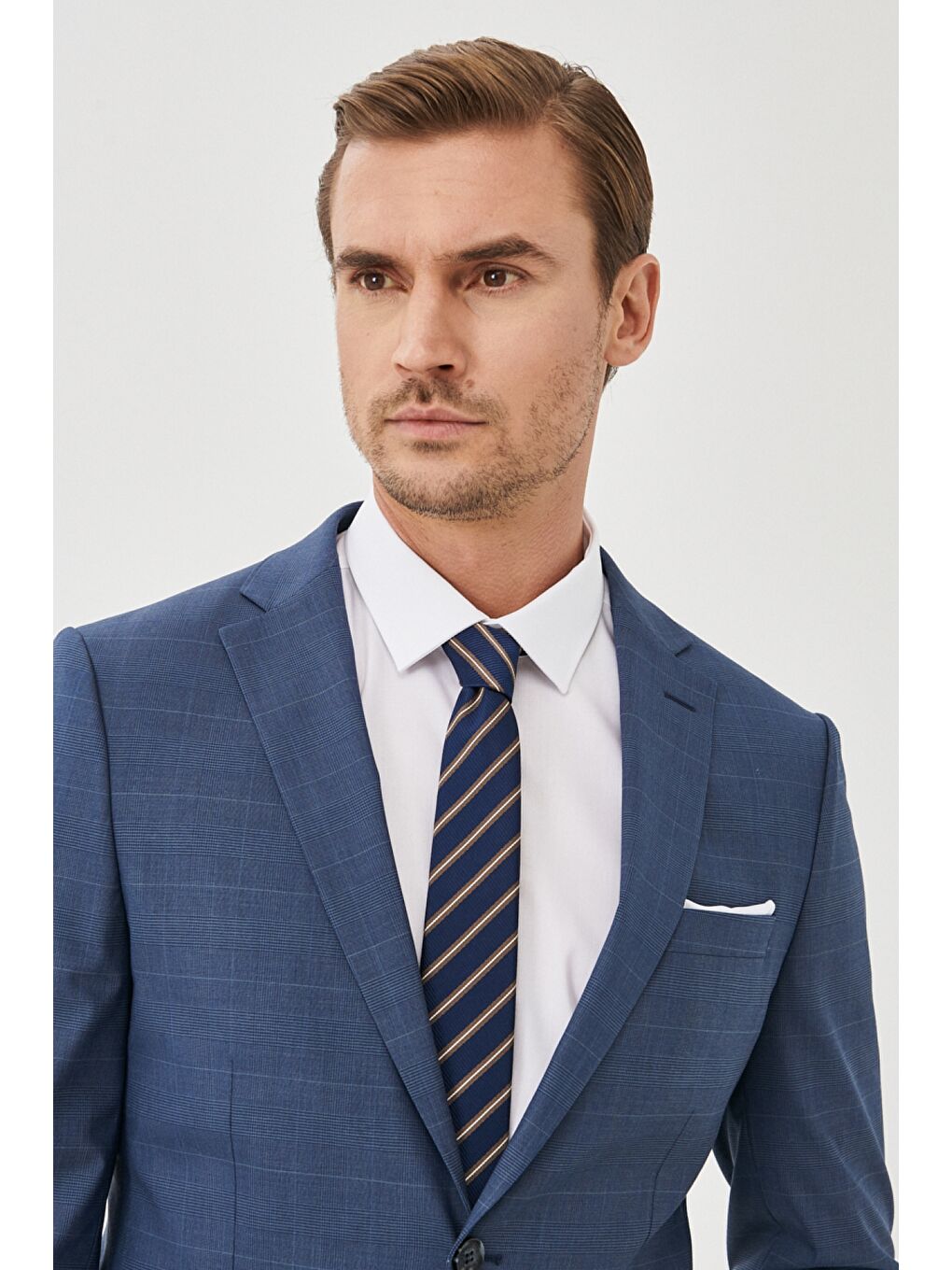 Erkek Lacivert Ekstra Slim Fit Yünlü Kareli Takım Elbise-3