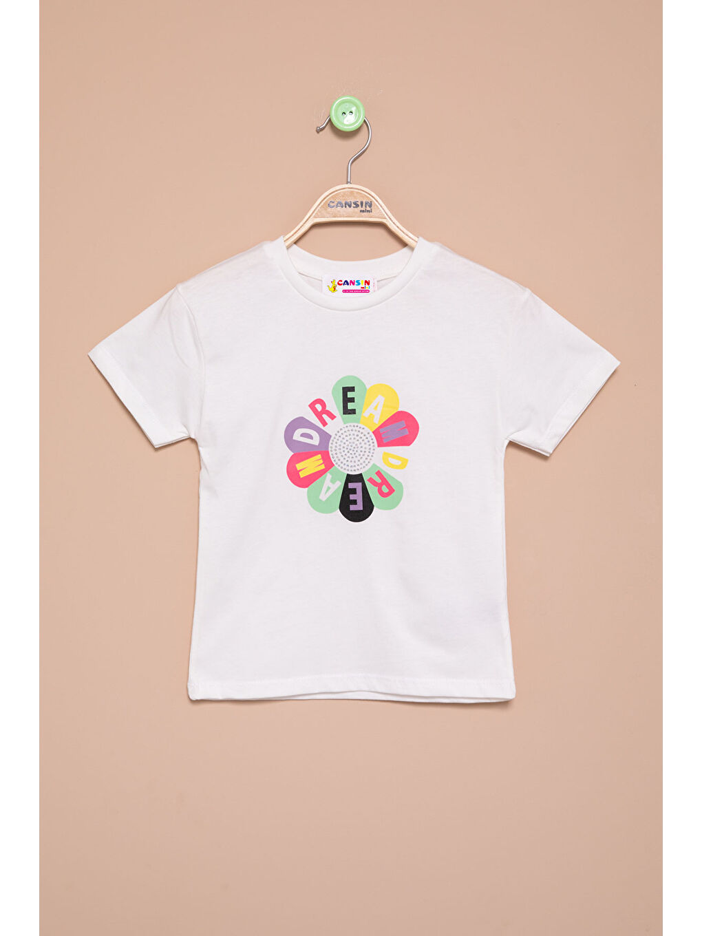 Ekru Dream Baskılı Payetli Kız Çocuk Kısa Kol Tişört 21005-1
