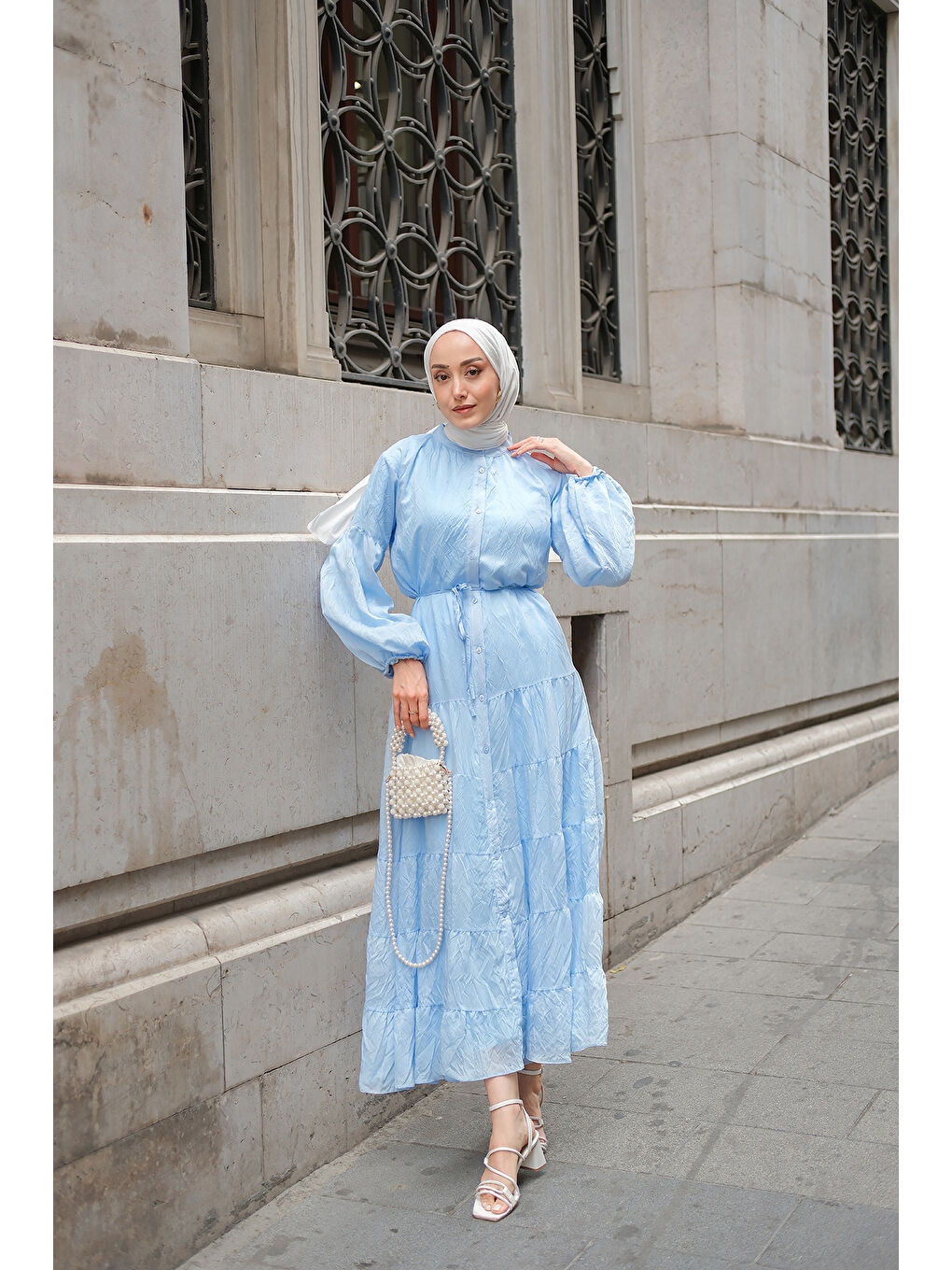 Kadın Astarlı Tül Elbise Açık Mavi-2