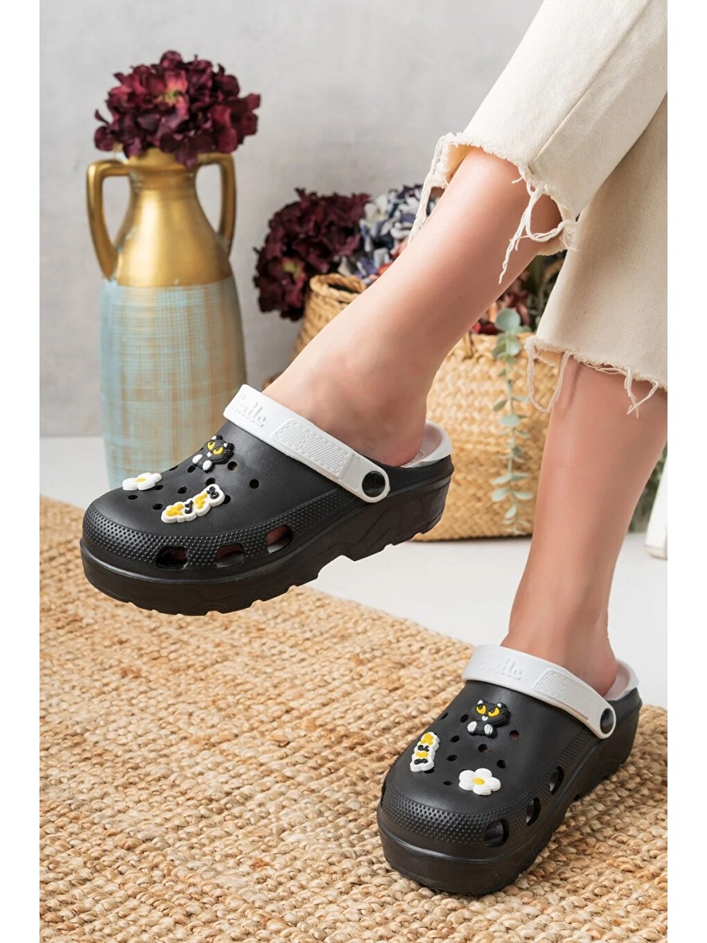 Siyah Unisex Deniz Sabo Doktor Hemşire Hastane Confort Sandalet-1