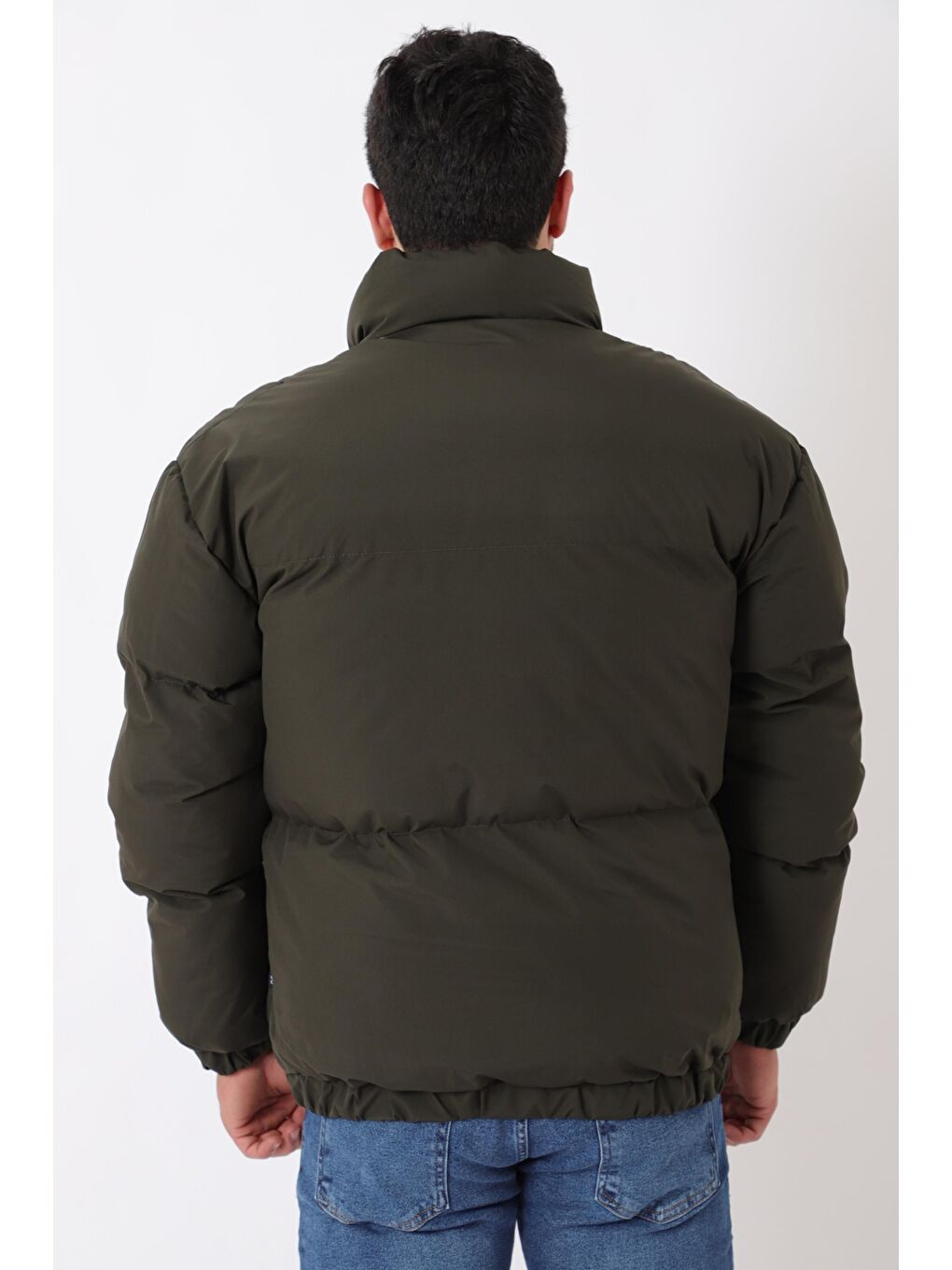 Haki Dik Yaka Oversize Bomber Şişme Kışlık Mont PLDP 3018_50465-5