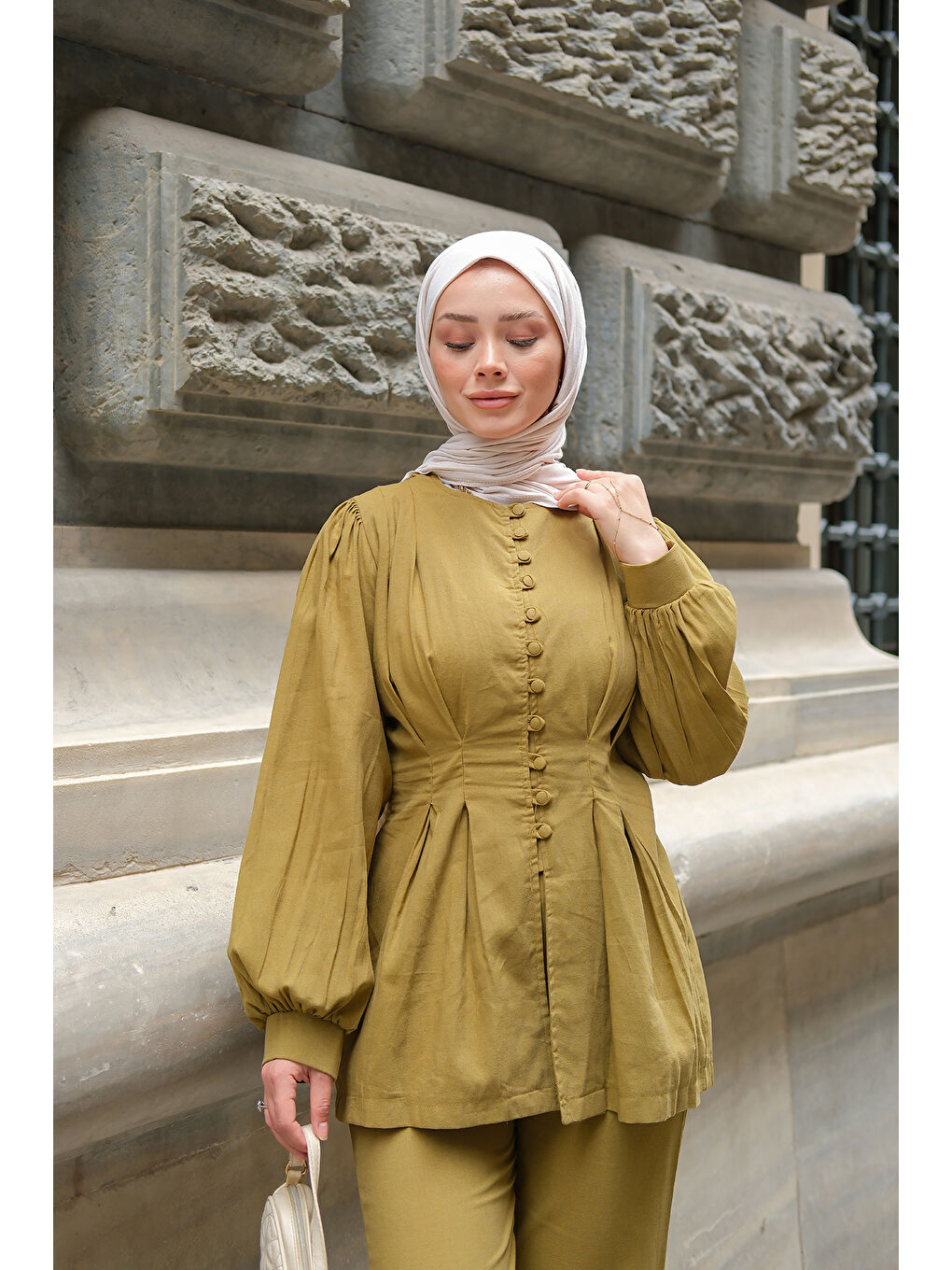 Kadın Beli Pens Detaylı Takım Yağ Yeşil-1