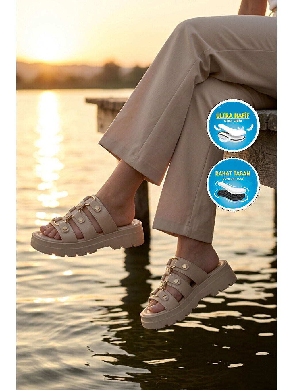 Bej Hafif Yumuşak Taban Kadın Terlik 35351 Z-2