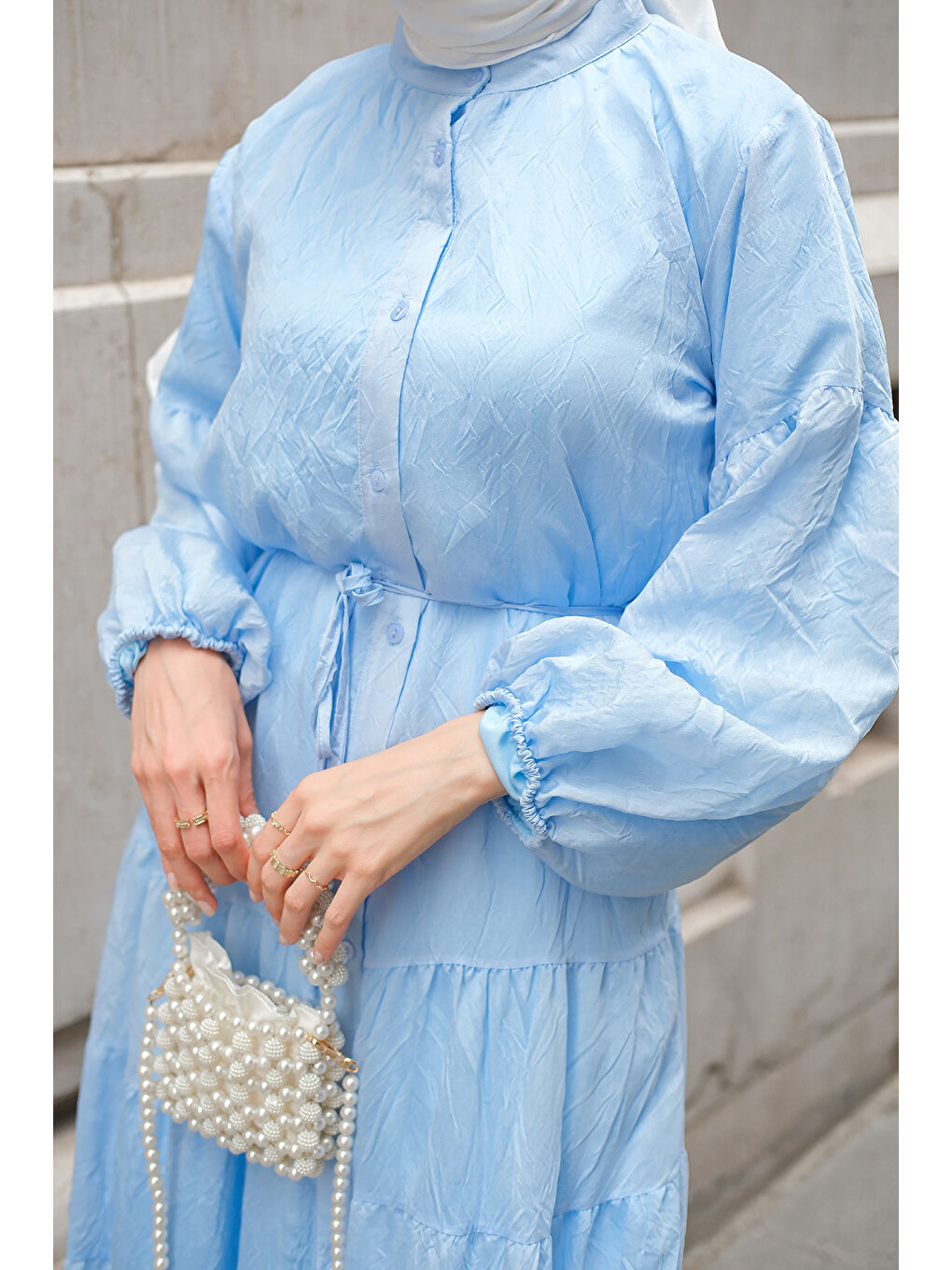 Kadın Astarlı Tül Elbise Açık Mavi-3