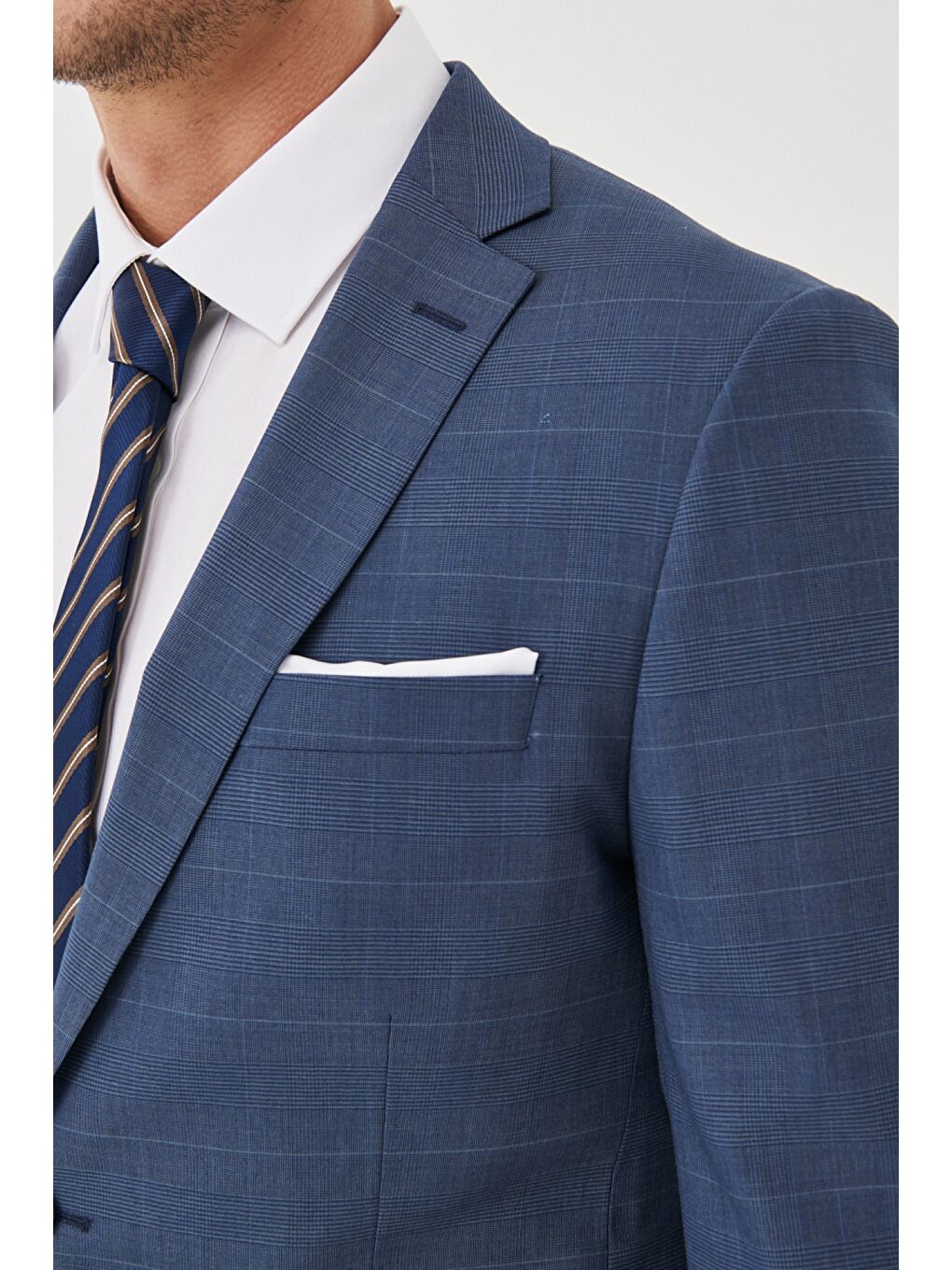 Erkek Lacivert Ekstra Slim Fit Yünlü Kareli Takım Elbise-4