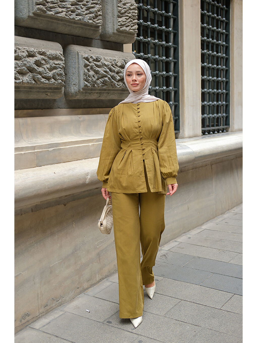Kadın Beli Pens Detaylı Takım Yağ Yeşil-2