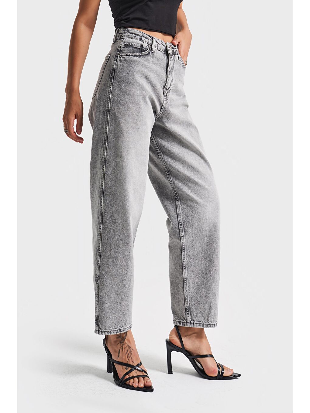 Kadın Gri Renk 4s5-12 Relax Fit %100 Pamuk Denim Jean