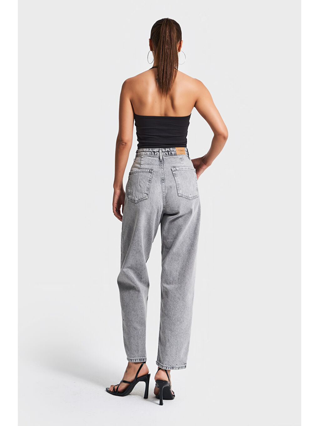 Kadın Gri Renk 4s5-12 Relax Fit %100 Pamuk Denim Jean-3