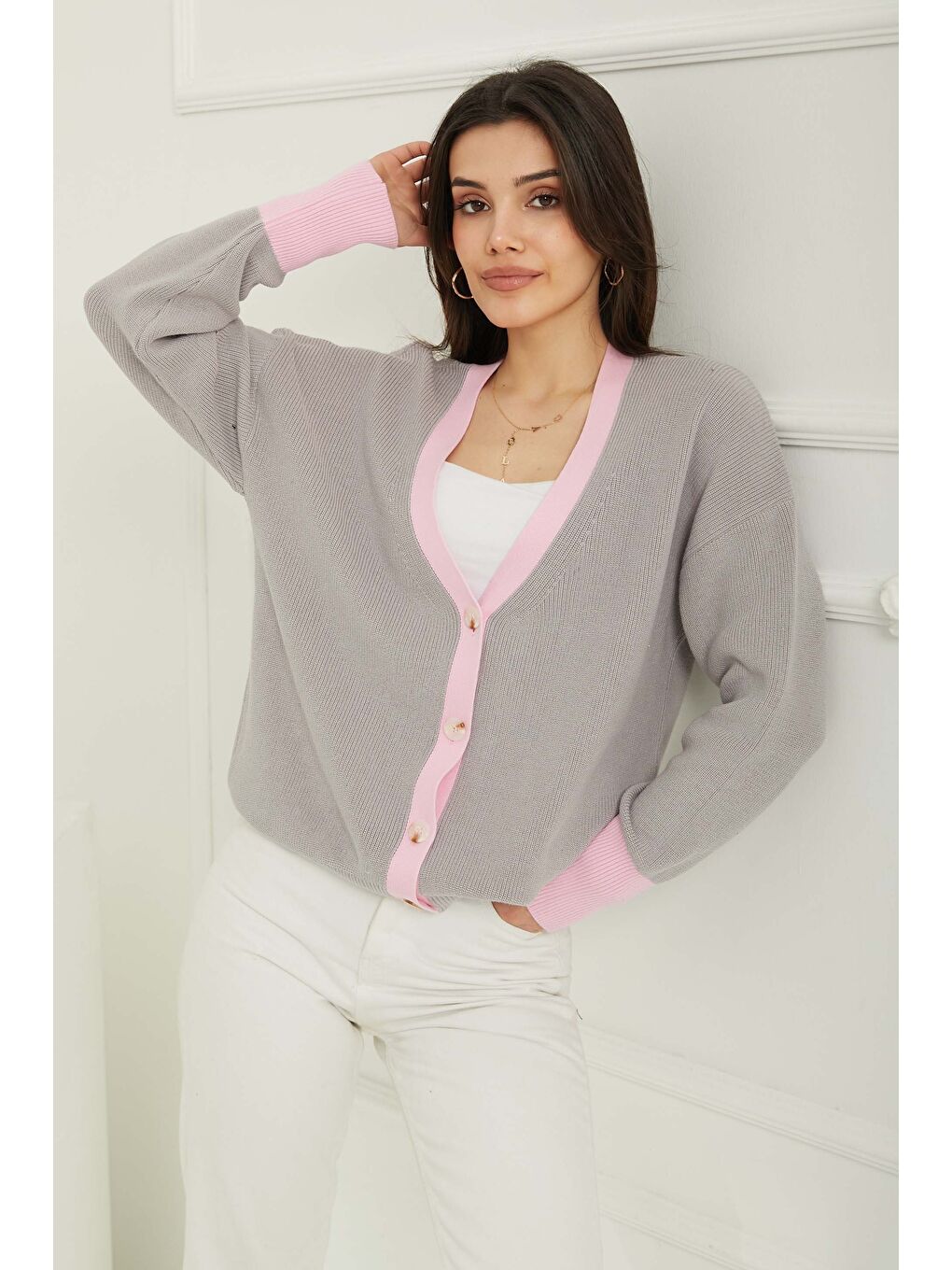 Triko Renkli Hırka Gri - 26736-1